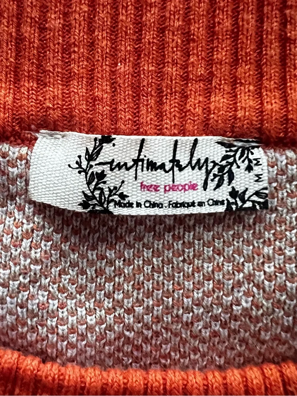 Free People Snow Dancer Orange Patterned Knit Bodysuit Size M